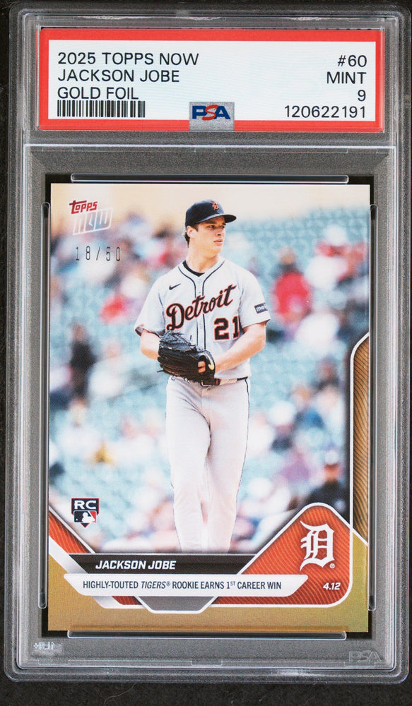 Graded 2025 Topps Now Jackson Jobe #60 Gold Foil /50 Rookie RC Baseball Card PSA 9 Mint (ONLINE ORDER ONLY)