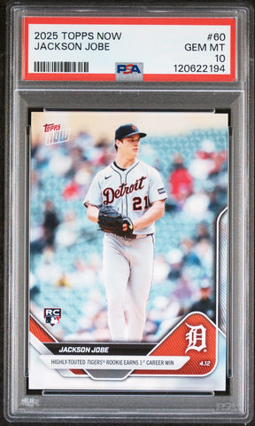 Graded 2025 Topps Now Jackson Jobe #60 Rookie RC Baseball Card PSA 10 Gem Mint (ONLINE ORDER ONLY)