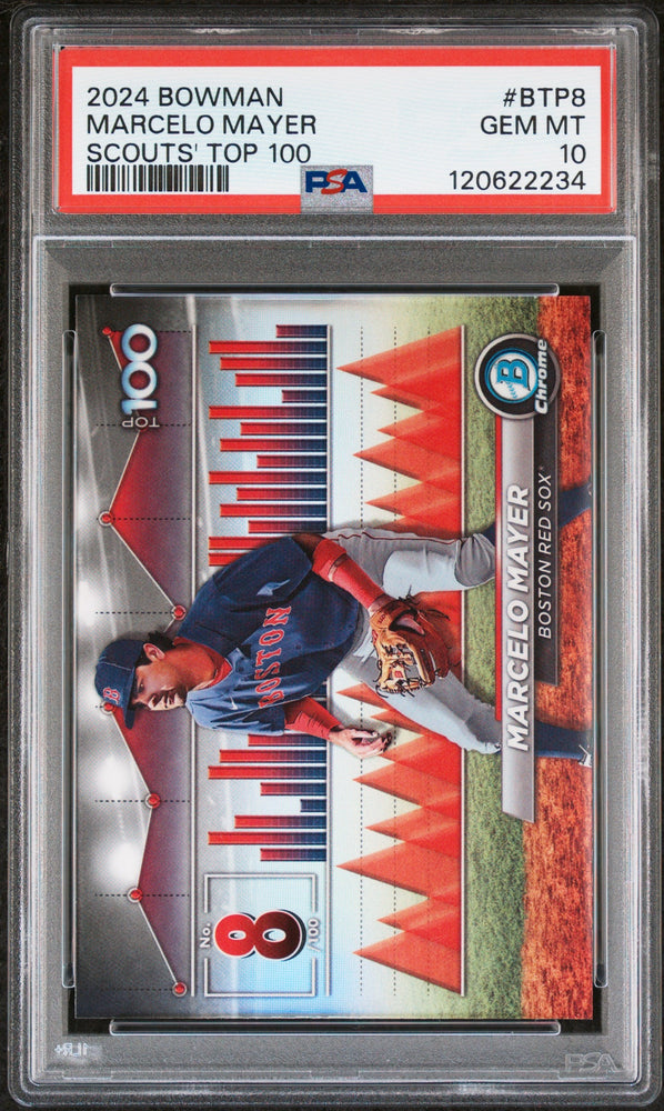 Graded 2024 Topps Bowman Marcelo Mayer #BTP8 Scouts Top 100 Rookie RC Baseball Card PSA 10 Gem Mint (ONLINE ORDER ONLY)