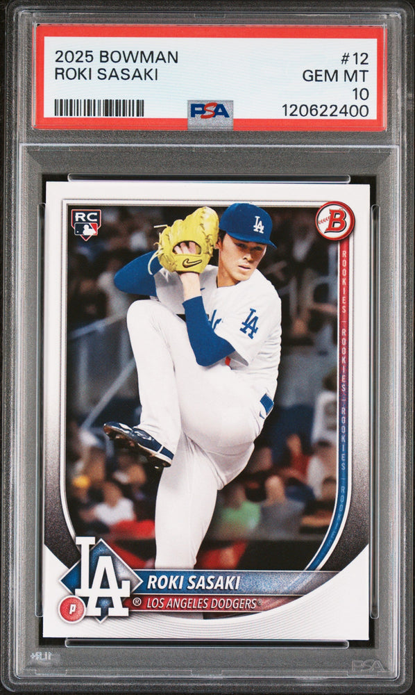 Graded 2025 Topps Bowman Roki Sasaki #12 Rookie RC Baseball Card PSA 10 Gem Mint (ONLINE ORDER ONLY)