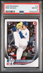 Graded 2025 Topps Bowman Roki Sasaki #12 Rookie RC Baseball Card PSA 8 Near Mint (ONLINE ORDER ONLY)