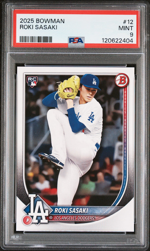 Graded 2025 Topps Bowman Roki Sasaki #12 Rookie RC Baseball Card PSA 9 Mint (ONLINE ORDER ONLY)