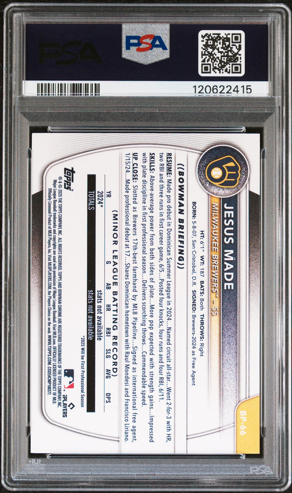 Graded 2025 Topps Bowman Jesus Made #BP66 Paper Prospects Rookie RC Baseball Card PSA 6 Excellent (ONLINE ORDER ONLY)