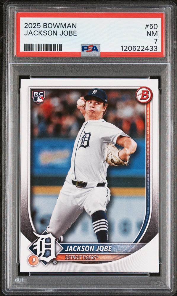 Graded 2025 Topps Bowman Jackson Jobe #50 Rookie RC Baseball Card PSA 7 Near Mint (ONLINE ORDER ONLY)