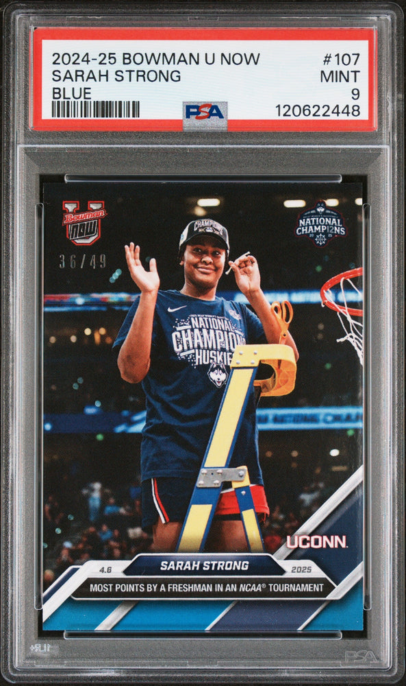 Graded 2024 Topps Bowman U Now Sarah Strong #107 Blue /49 Rookie RC Basketball Card PSA 9 Mint (ONLINE ORDER ONLY)
