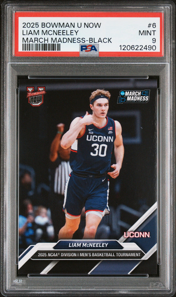 Graded 2025 Topps Bowman U Now Liam McNeeley #6 March Madness Black Rookie RC Basketball Card PSA 9 Mint (ONLINE ORDER ONLY)