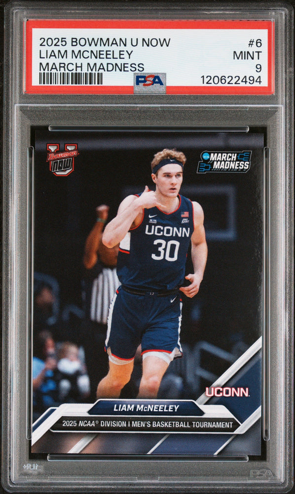 Graded 2025 Topps Bowman U Now Liam McNeeley #6 March Madness Rookie RC Basketball Card PSA 9 Mint (ONLINE ORDER ONLY)