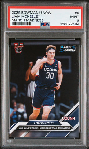Graded 2025 Topps Bowman U Now Liam McNeeley #6 March Madness Rookie RC Basketball Card PSA 9 Mint (ONLINE ORDER ONLY)