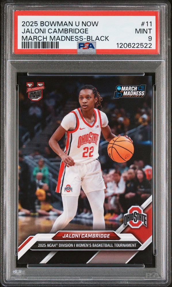 Graded 2025 Topps Bowman U Now Jaloni Cambridge #11 March Madness Black Rookie RC Basketball Card PSA 9 Mint (ONLINE ORDER ONLY)