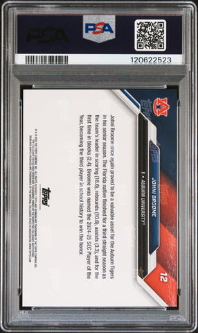 Graded 2025 Topps Bowman U Now Johni Broome #12 March Madness Rookie RC Basketball Card PSA 10 Gem Mint (ONLINE ORDER ONLY)