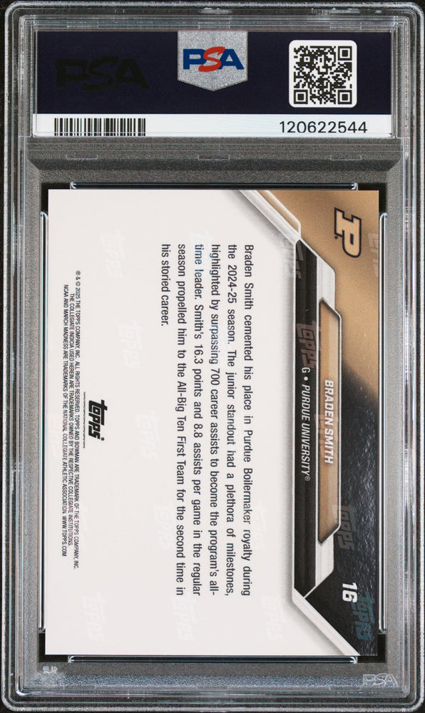 Graded 2025 Topps Bowman U Now Braden Smith #16 March Madness Rookie RC Basketball Card PSA 10 Gem Mint (ONLINE ORDER ONLY)