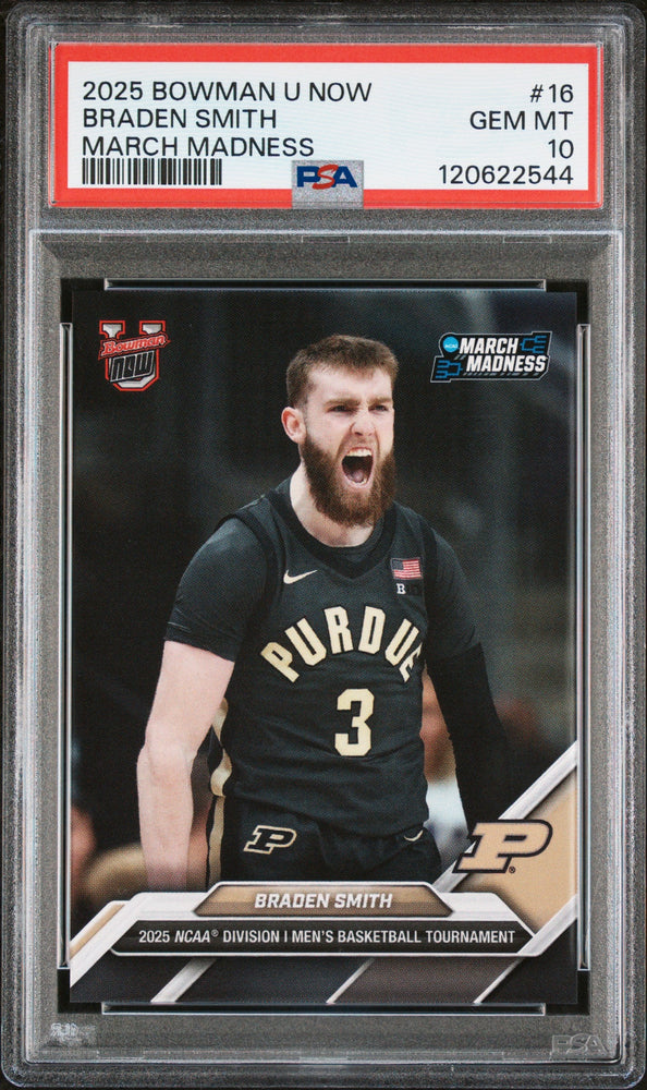 Graded 2025 Topps Bowman U Now Braden Smith #16 March Madness Rookie RC Basketball Card PSA 10 Gem Mint (ONLINE ORDER ONLY)