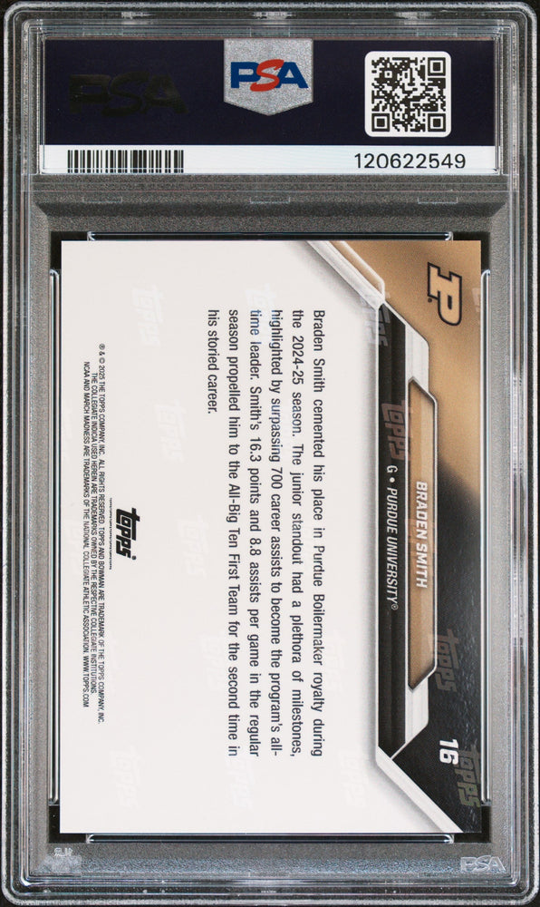 Graded 2025 Topps Bowman U Now Braden Smith #16 March Madness Black Rookie RC Basketball Card PSA 9 Mint (ONLINE ORDER ONLY)
