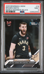 Graded 2025 Topps Bowman U Now Braden Smith #16 March Madness Black Rookie RC Basketball Card PSA 9 Mint (ONLINE ORDER ONLY)
