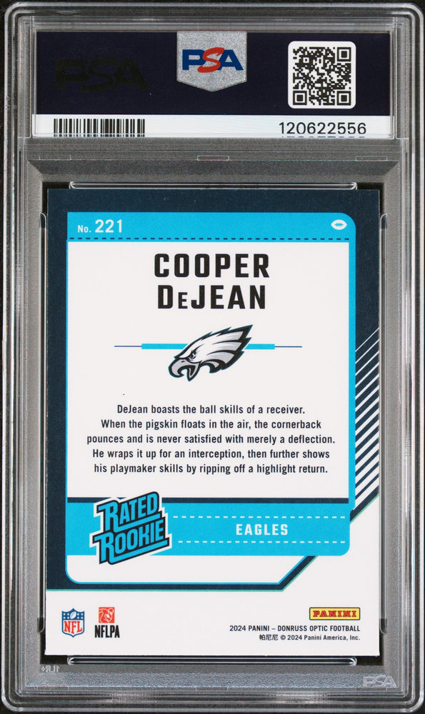 Graded 2024 Panini Donruss Optic Cooper Dejean #221 Rookie RC Football Card PSA 8 Near Mint (ONLINE ORDER ONLY)
