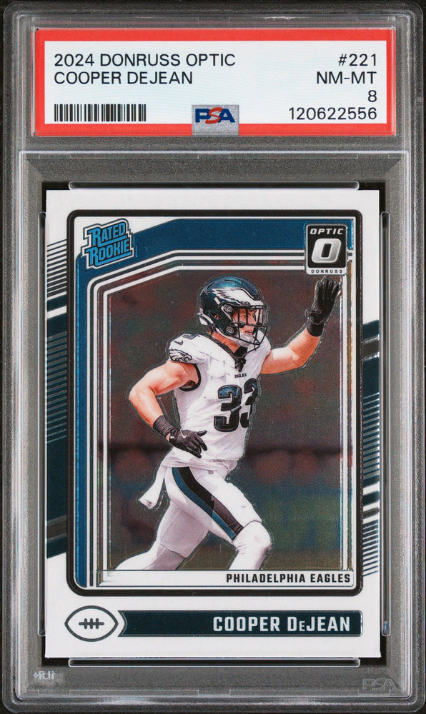 Graded 2024 Panini Donruss Optic Cooper Dejean #221 Rookie RC Football Card PSA 8 Near Mint (ONLINE ORDER ONLY)