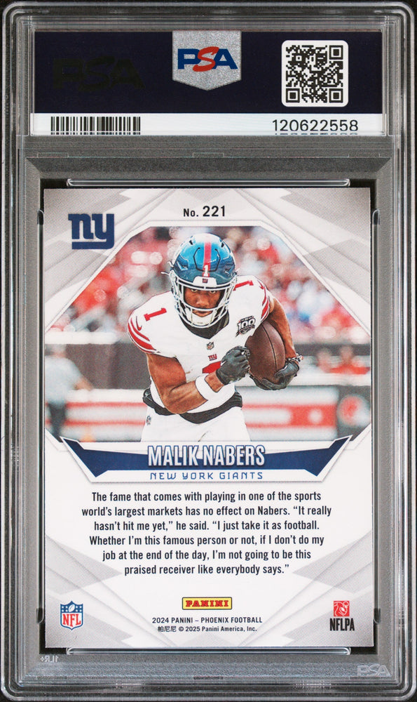 Graded 2024 Panini Phoenix Malik Nabers #221 Rookie RC Football Card PSA 9 Mint (ONLINE ORDER ONLY)