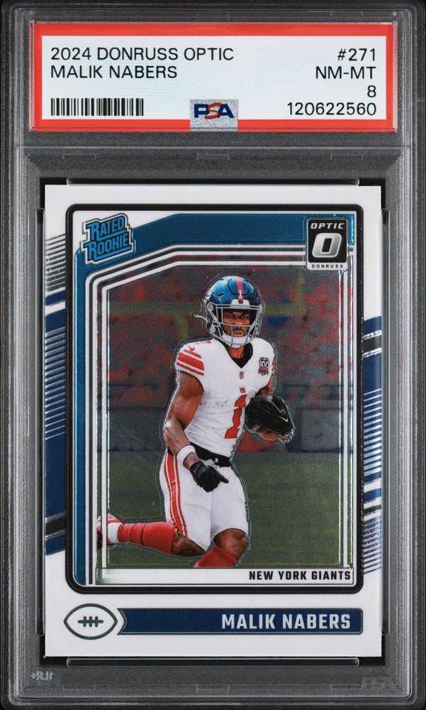 Graded 2024 Panini Donruss Optic Malik Nabers #271 Rookie RC Football Card PSA 8 Near Mint (ONLINE ORDER ONLY)