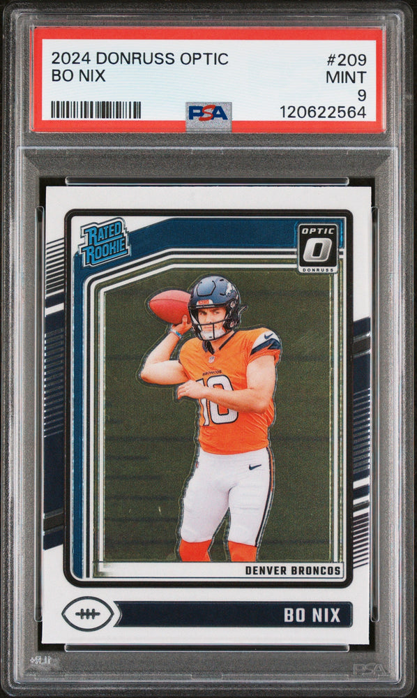Graded 2024 Panini Donruss Optic Bo Nix #209 Rookie RC Football Card PSA 9 Mint (ONLINE ORDER ONLY)