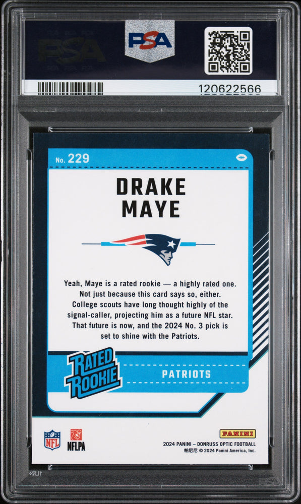 Graded 2024 Panini Donruss Optic Drake Maye #229 Rookie RC Football Card PSA 10 Gem Mint (ONLINE ORDER ONLY)