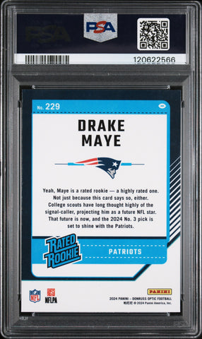 Graded 2024 Panini Donruss Optic Drake Maye #229 Rookie RC Football Card PSA 10 Gem Mint (ONLINE ORDER ONLY)