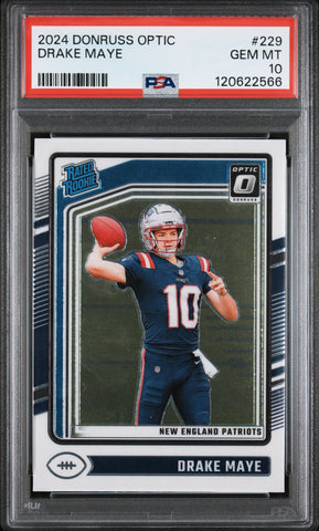 Graded 2024 Panini Donruss Optic Drake Maye #229 Rookie RC Football Card PSA 10 Gem Mint (ONLINE ORDER ONLY)