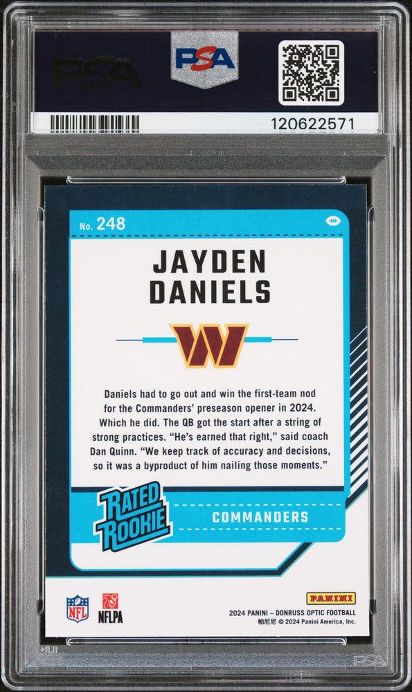 Graded 2024 Panini Donruss Optic Jayden Daniels #248 Rookie RC Football Card PSA 8 Near Mint (ONLINE ORDER ONLY)