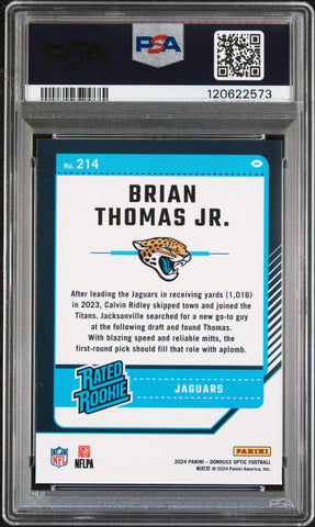 Graded 2024 Panini Donruss Optic Brian Thomas Jr. #214 Rookie RC Football Card PSA 9 Mint (ONLINE ORDER ONLY)
