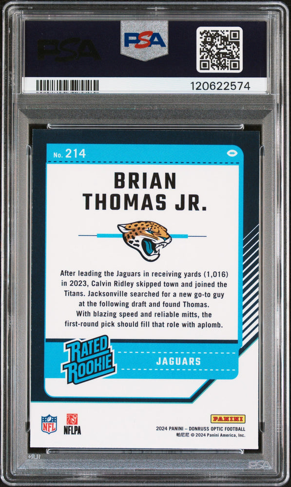 Graded 2024 Panini Donruss Optic Brian Thomas Jr. #214 Rookie RC Football Card PSA 8 Near Mint (ONLINE ORDER ONLY)