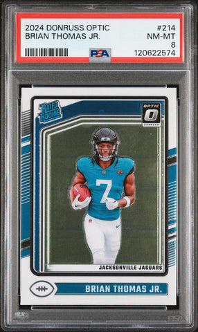 Graded 2024 Panini Donruss Optic Brian Thomas Jr. #214 Rookie RC Football Card PSA 8 Near Mint (ONLINE ORDER ONLY)