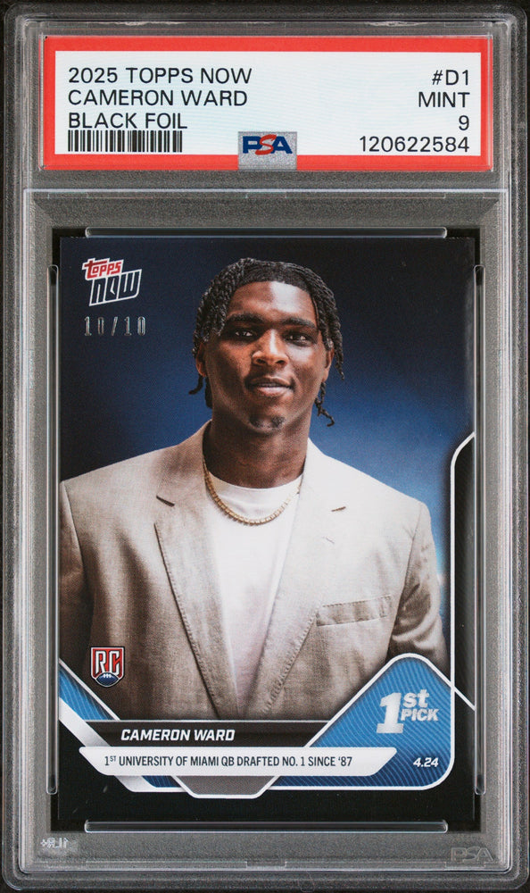 Graded 2025 Topps Now Cam Ward #D1 Black Foil /10 Rookie RC Football Card PSA 9 Mint (ONLINE ORDER ONLY)