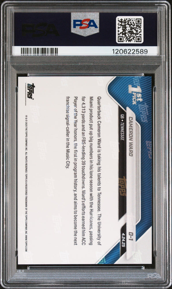 Graded 2025 Topps Now Cam Ward #D1 Rookie RC Football Card PSA 8 Near Mint (ONLINE ORDER ONLY)