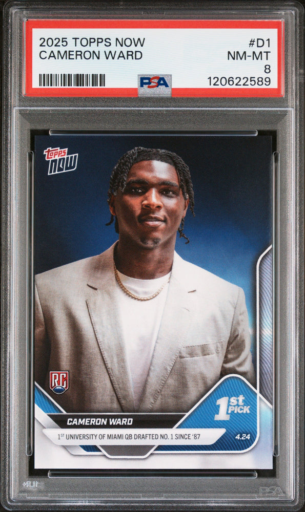 Graded 2025 Topps Now Cam Ward #D1 Rookie RC Football Card PSA 8 Near Mint (ONLINE ORDER ONLY)