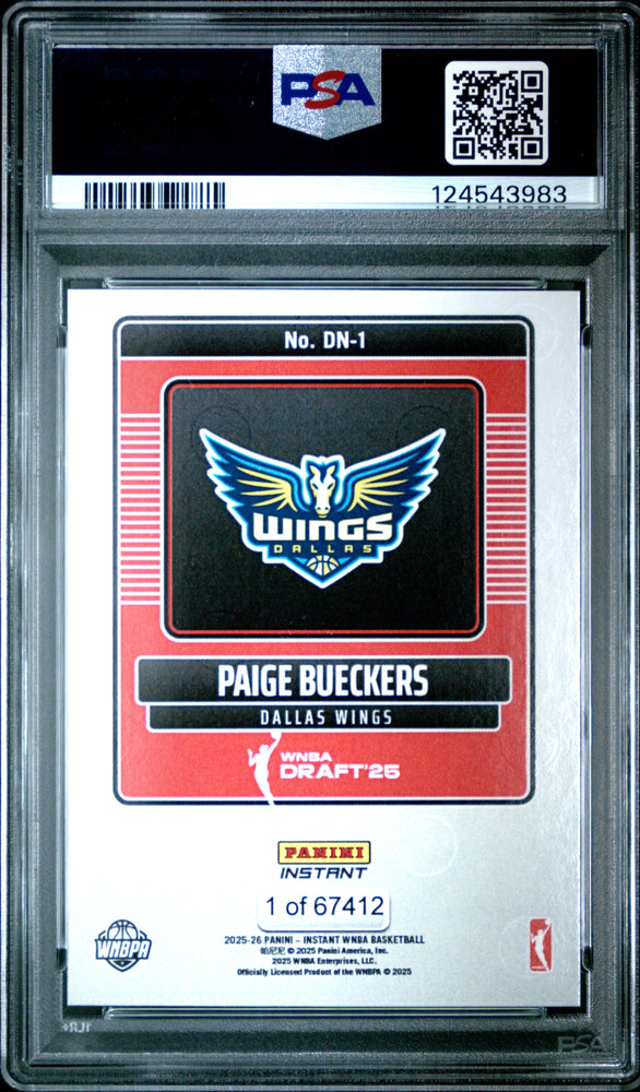 Graded 2025 Panini Instant WNBA Paige Bueckers #DN1 Draft Night Rookie RC Basketball Card PSA 9 Mint (ONLINE ORDER ONLY)
