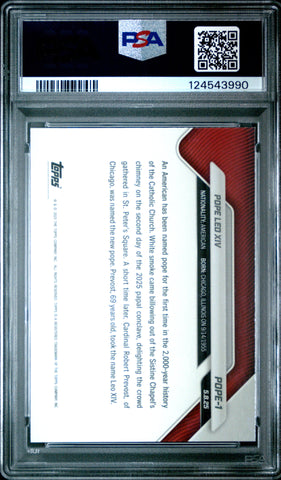 Graded 2025 Topps Now Pope Leo Xiv #POPE1 Non-Sport Card PSA 10 Gem Mint (ONLINE ORDER ONLY)