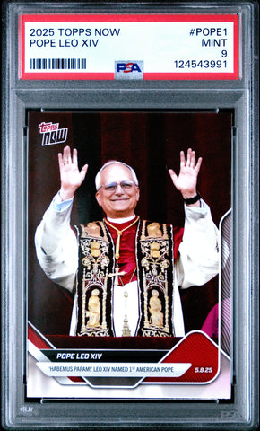 Graded 2025 Topps Now Pope Leo Xiv #POPE1 Non-Sport Card PSA 9 Mint (ONLINE ORDER ONLY)