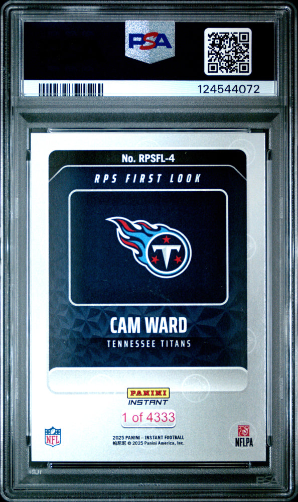 Graded 2025 Panini Instant Cam Ward #RPSFL4 RPS First Look Rookie RC Football Card PSA 8 Near Mint (ONLINE ORDER ONLY)