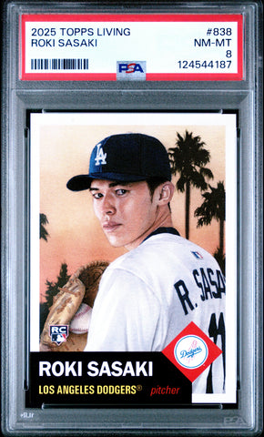 Graded 2025 Topps Living Roki Sasaki #838 Rookie RC Baseball Card PSA 8 Near Mint (ONLINE ORDER ONLY)