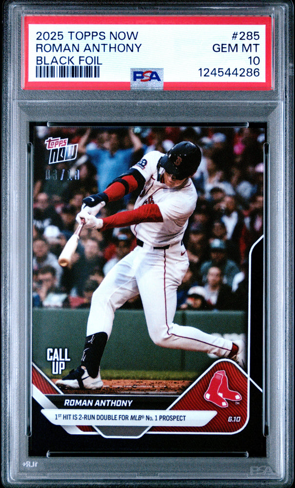 Graded 2025 Topps Now Roman Anthony #285 Black Foil /10 Rookie RC Baseball Card PSA 10 Gem Mint (ONLINE ORDER ONLY)