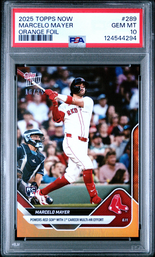 Graded 2025 Topps Now Marcelo Mayer #289 Orange Foil /25 Rookie RC Baseball Card PSA 10 Gem Mint (ONLINE ORDER ONLY)