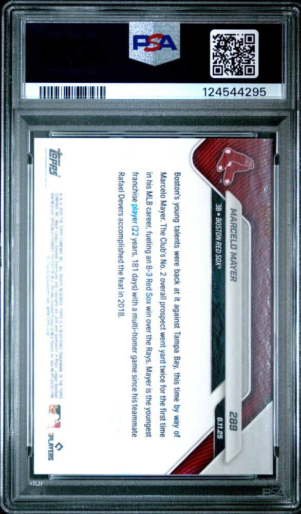 Graded 2025 Topps Now Marcelo Mayer #289 Rookie RC Baseball Card PSA 10 Gem Mint (ONLINE ORDER ONLY)