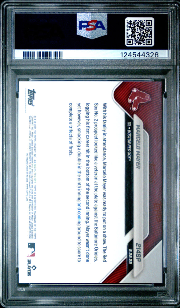 Graded 2025 Topps Now Marcelo Mayer #214SP Rookie RC Baseball Card PSA 10 Gem Mint (ONLINE ORDER ONLY)