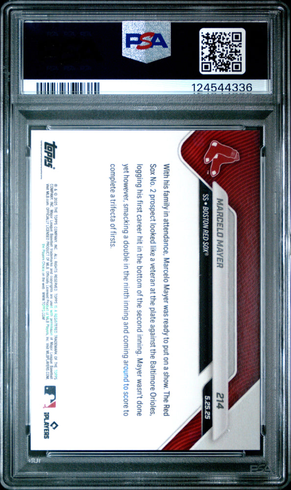 Graded 2025 Topps Now Marcelo Mayer #214 Rookie RC Baseball Card PSA 7 Near Mint (ONLINE ORDER ONLY)