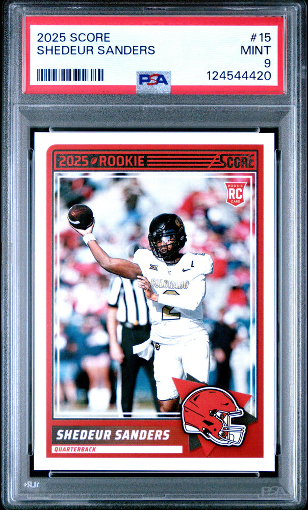 Graded 2025 Panini Score Shedeur Sanders #15 Rookie RC Football Card PSA 9 Mint (ONLINE ORDER ONLY)