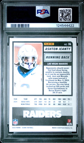 Graded 2025 Panini Score Ashton Jeanty #14 Rookie RC Football Card PSA 10 Gem Mint (ONLINE ORDER ONLY)