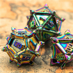 Rainbow Pinwheel Strengthened Metal 7-Dice Set | Metal DND Dice (Online Only)