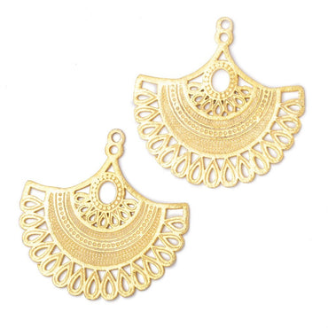 34.5mm Brushed Filigree Fan Charm Set of 2 pieces (ONLINE ORDER ONLY)