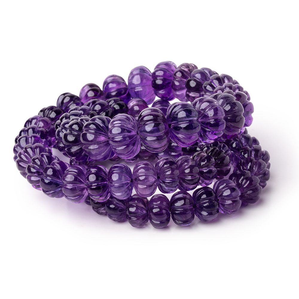 6.5-13mm Amethyst Hand Carved Melon Rondelles 18 inch 69 beads AA (ONLINE ORDER ONLY)