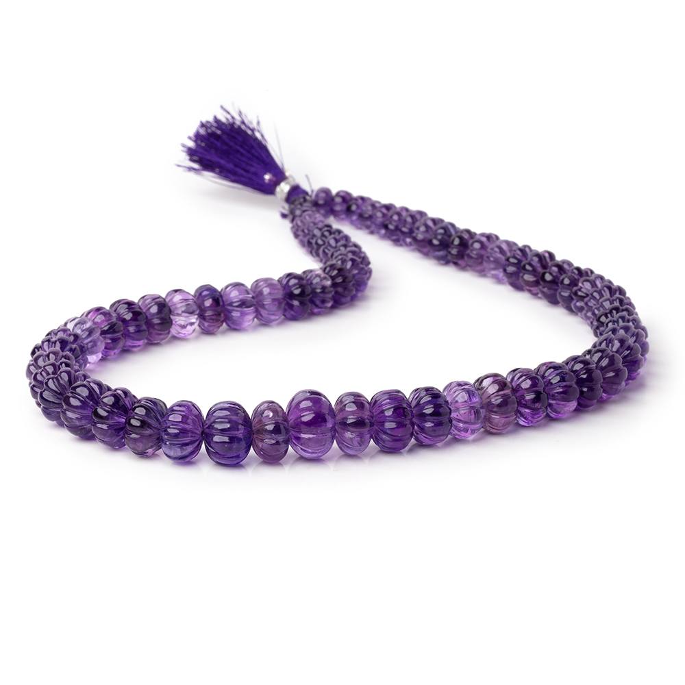 6.5-13mm Amethyst Hand Carved Melon Rondelles 18 inch 69 beads AA (ONLINE ORDER ONLY)