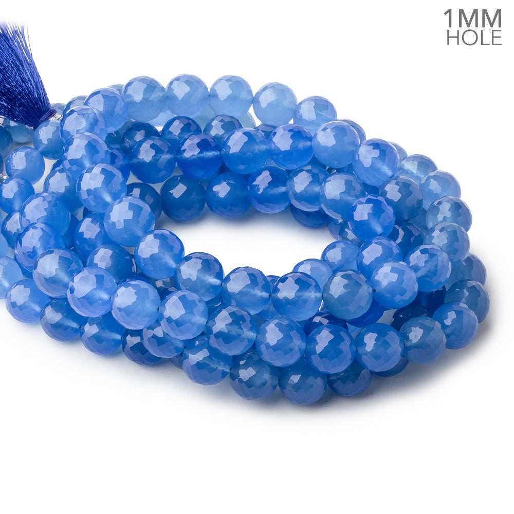 8-10mm Santorini Blue Chalcedony faceted rounds 16 inch 47 large hole beads (ONLINE ORDER ONLY)